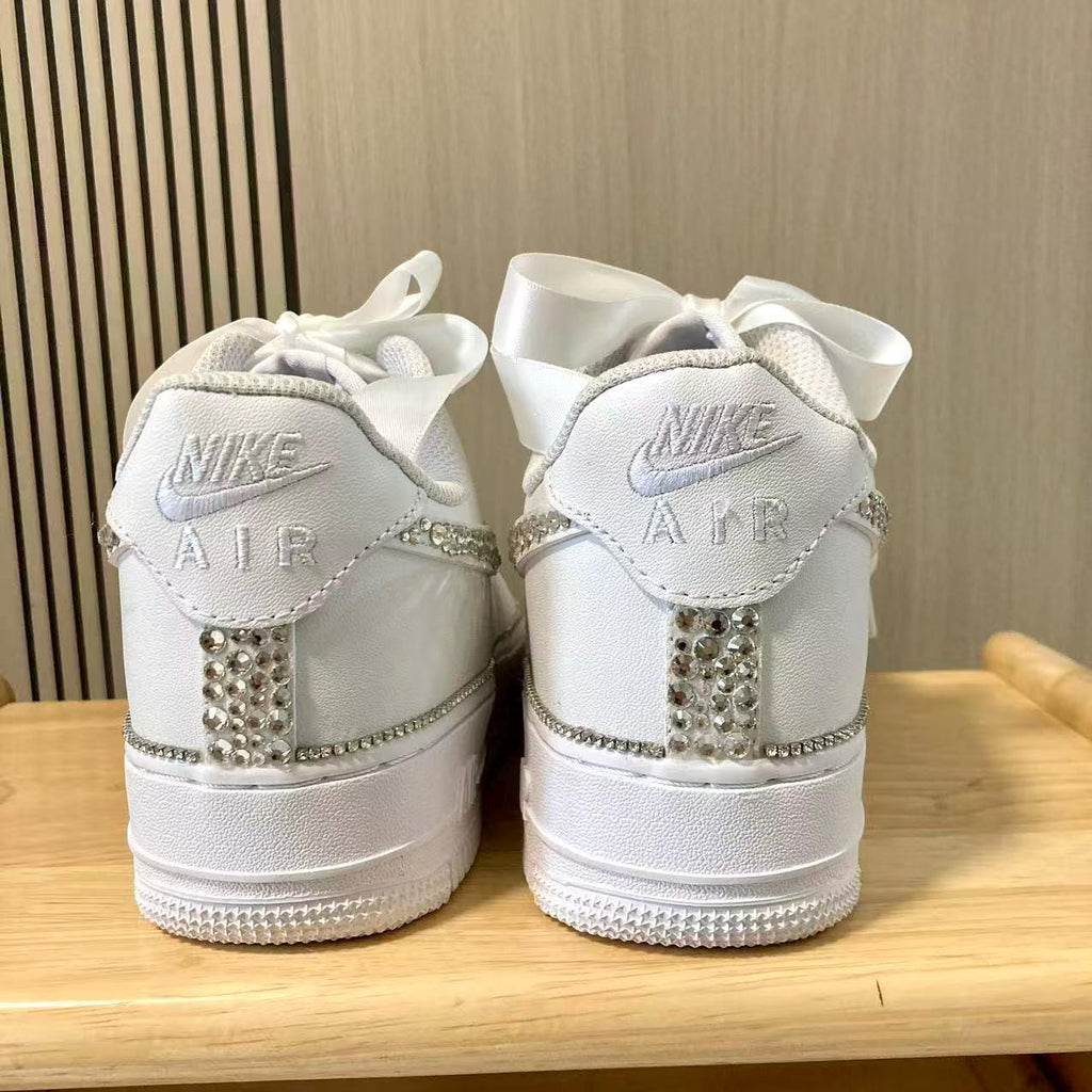 Custom Bride Silver Rhinestone Chain Trim Sneakers, Personalized Bride Rhinestone Sneakers, Bridesmaid and Best Man Gift, Prom Wedding Shoes