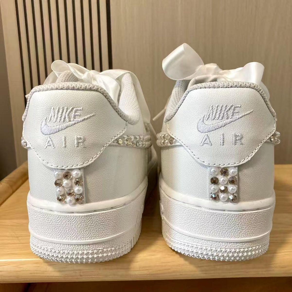 Custom Bride Pearl & Champagne Rhinestone Sneakers, Personalized Bride Pearl Sneakers, Bridesmaid and Best Man Gift, Prom Wedding Shoes