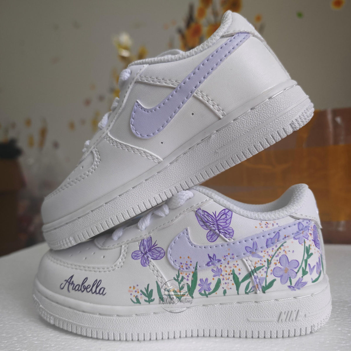 Custom Air Force 1 Lavender Butterfly Floral Sneakers, Hand Painted AF1 Shoes, Personalized Purple Flower Shoes