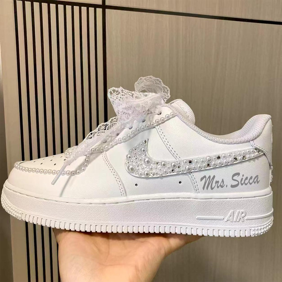 Custom Bride Pearl Edge & Silver Rhinestone Sneakers, Personalized Bride Pearl Sneakers, Bridesmaid and Best Man Gift, Prom Wedding Shoes