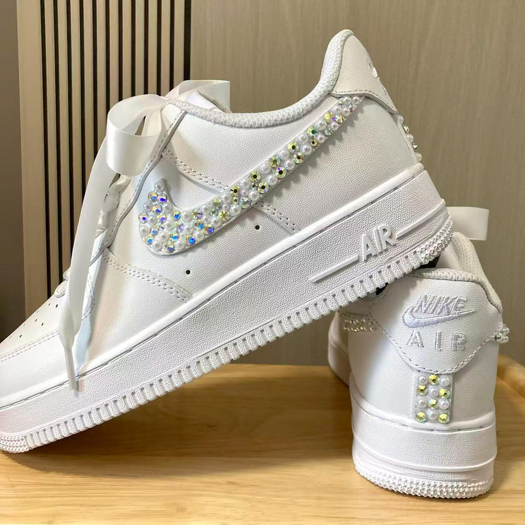 Custom Bride Pearl & Iridescent Rhinestone Sneakers, Personalized Bride Pearl Sneakers, Bridesmaid and Best Man Gift, Prom Wedding Shoes